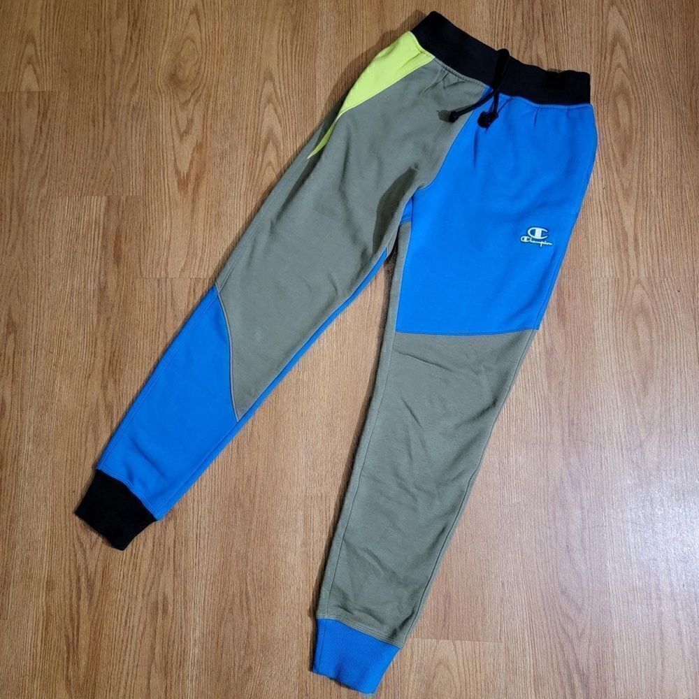 Champion Reverse Weave Patchwork Joggers Pants Black Blue Fleece Men's Size S